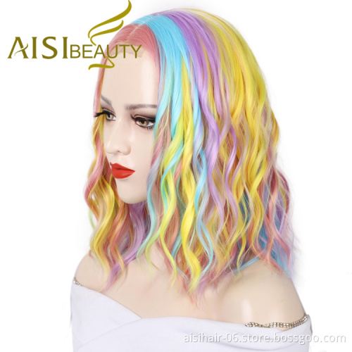 Bob Cut Top Quality Women Natural Fiber High Temperature Short Highlight Four Color Wholesale Synthetic Wigs